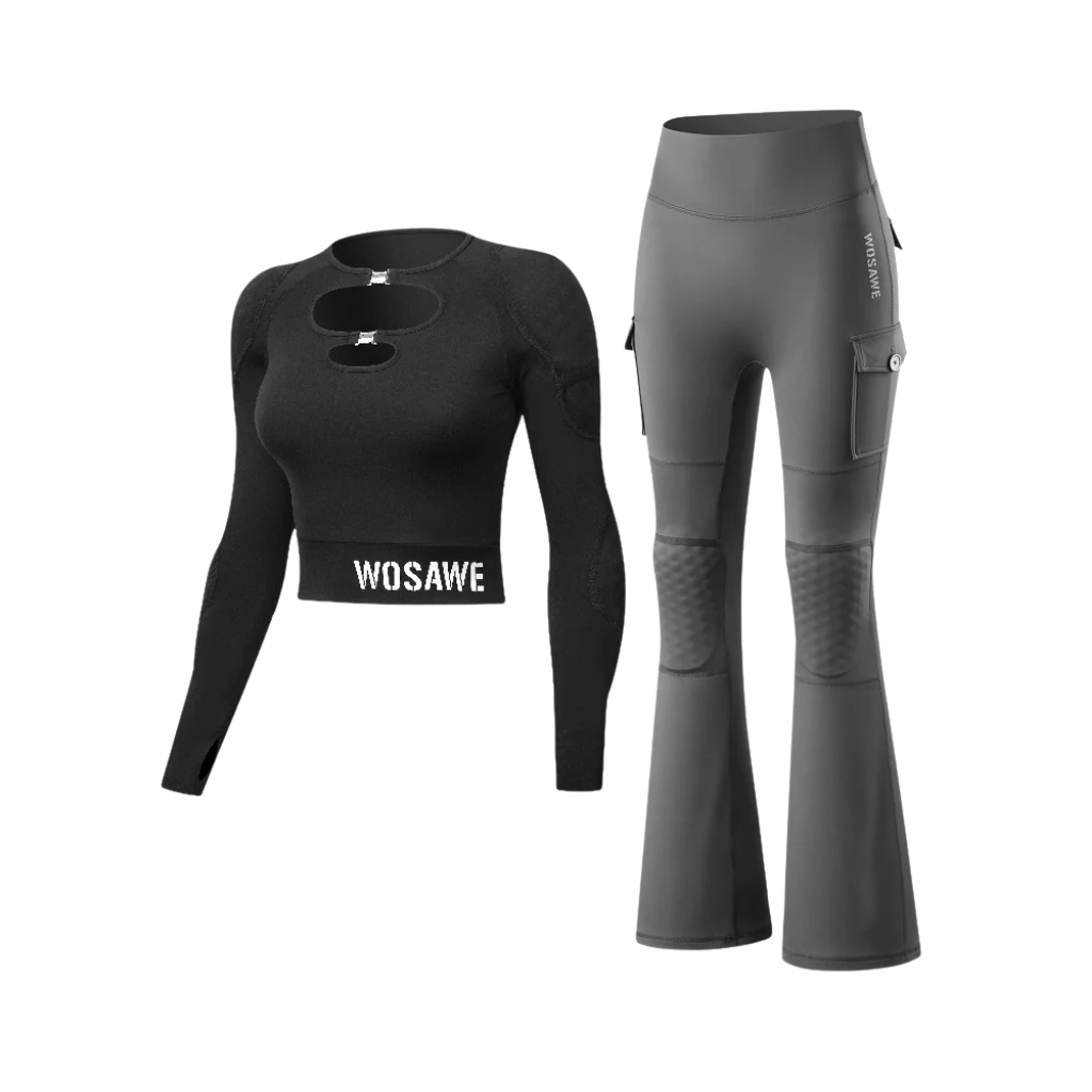 WOSAWE Dames Motorjas & Flared Pants Set met CE Protectie
