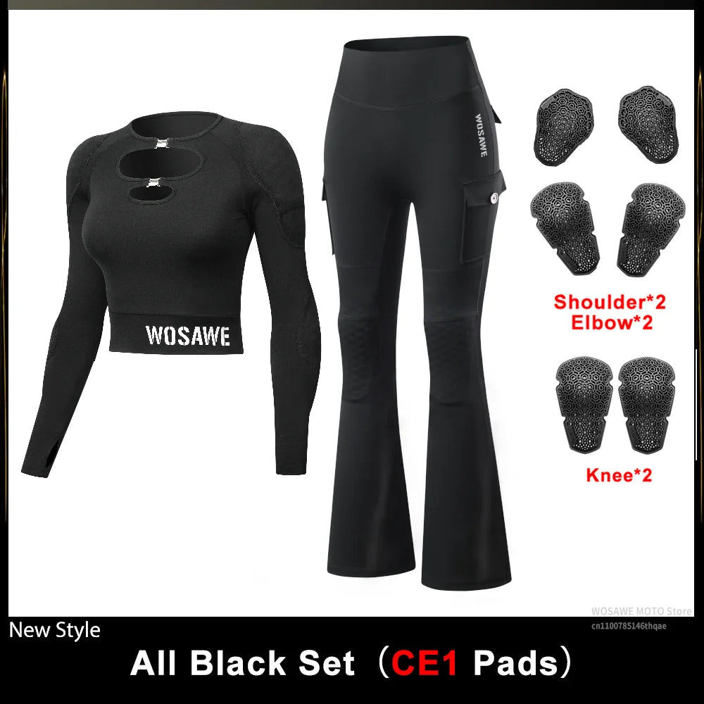 WOSAWE Dames Motorjas & Flared Pants Set met CE Protectie