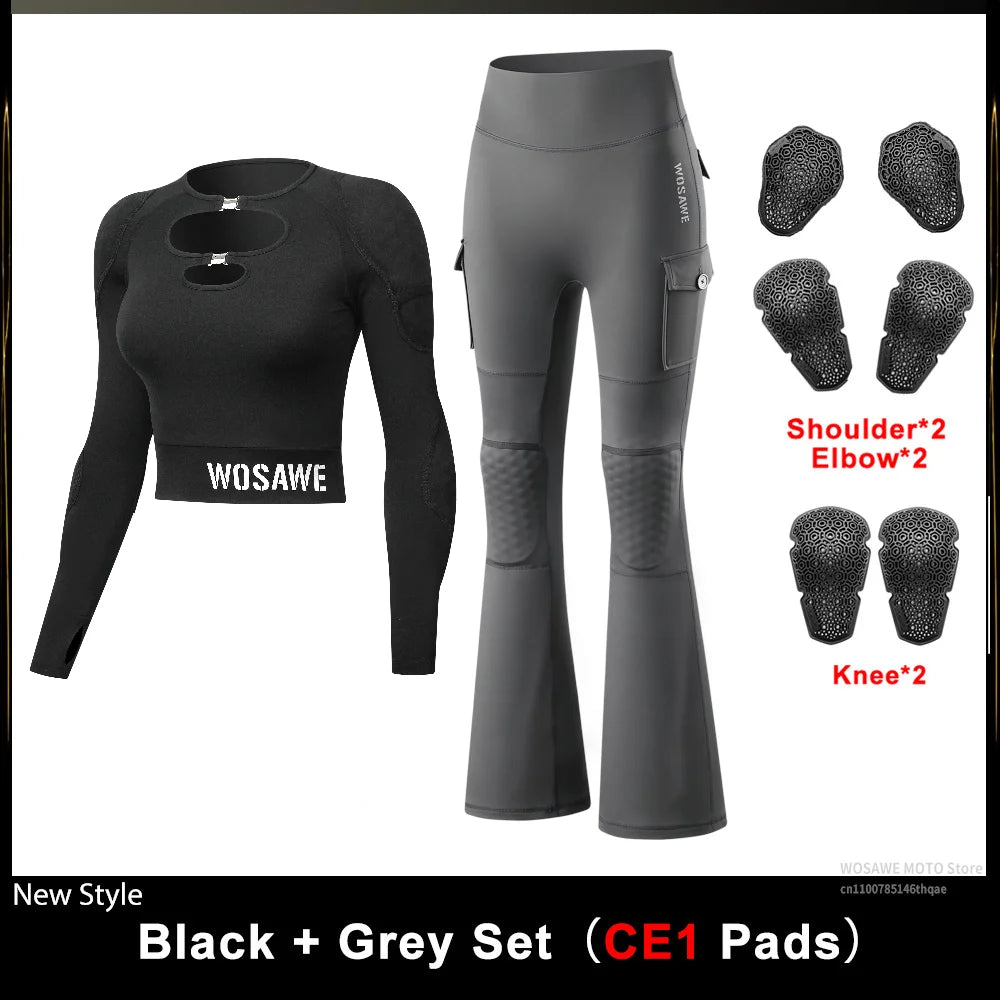 WOSAWE Dames Motorjas & Flared Pants Set met CE Protectie