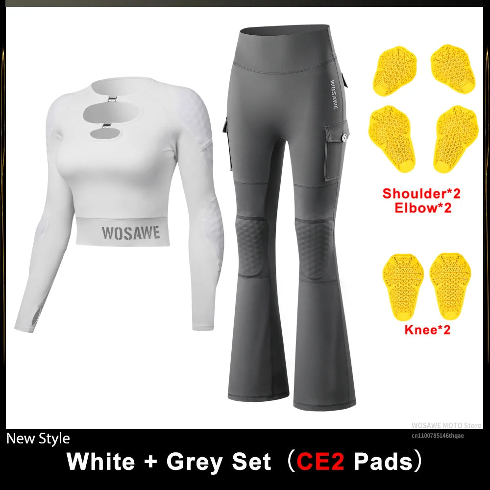 WOSAWE Dames Motorjas & Flared Pants Set met CE Protectie