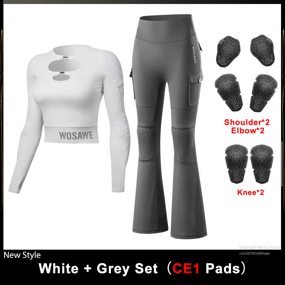 WOSAWE Dames Motorjas & Flared Pants Set met CE Protectie