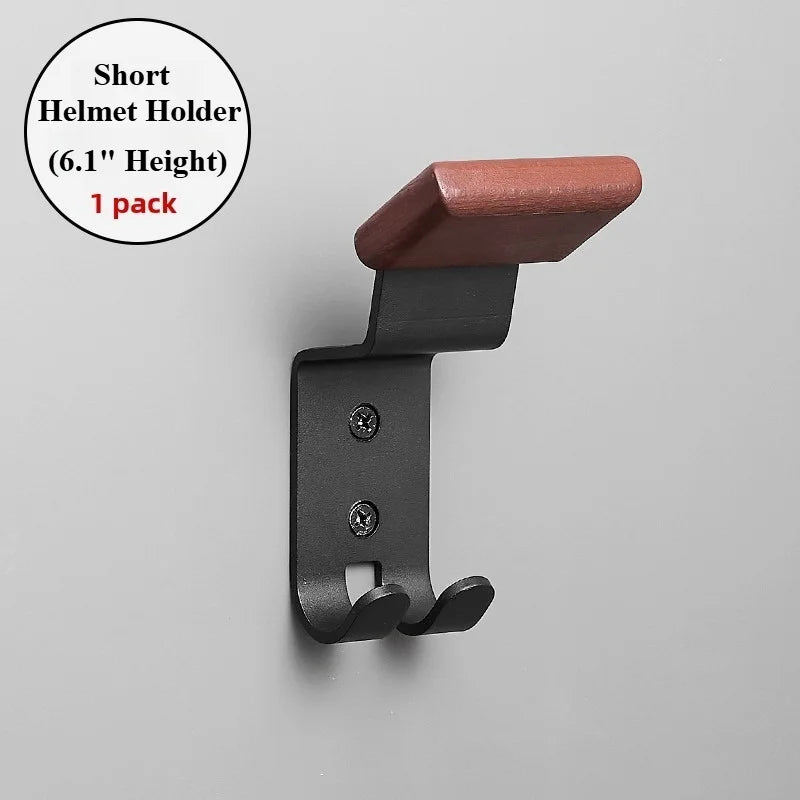 Drill-Mount Motorhelm Wandhouder – Houten Headrest & Carbon Staal Frame