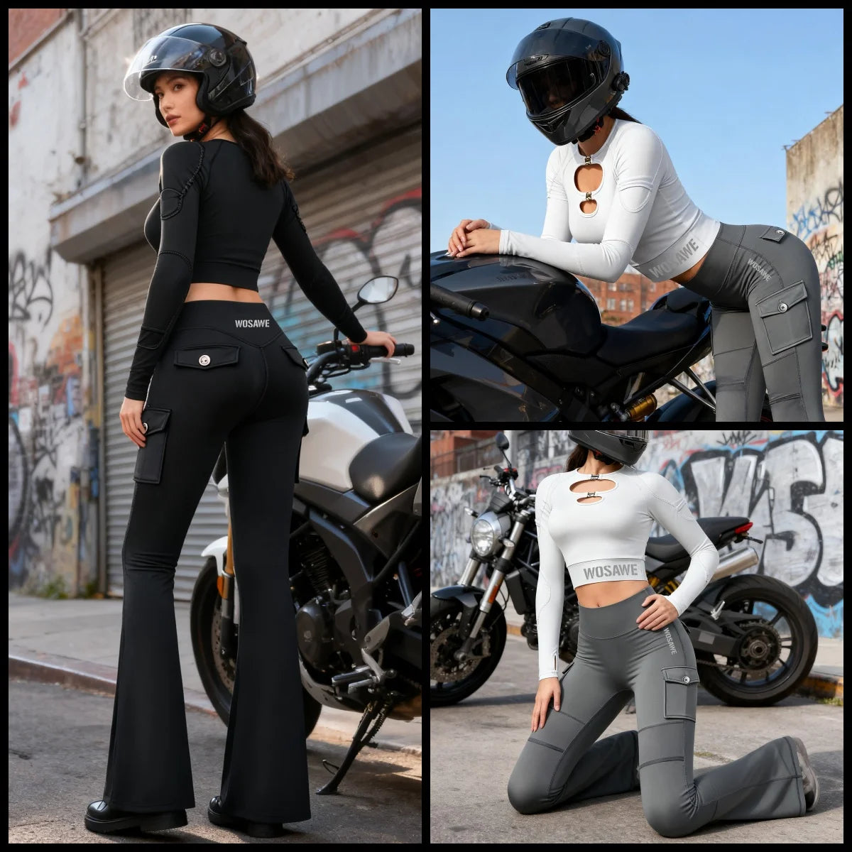 WOSAWE Dames Motorjas & Flared Pants Set met CE Protectie