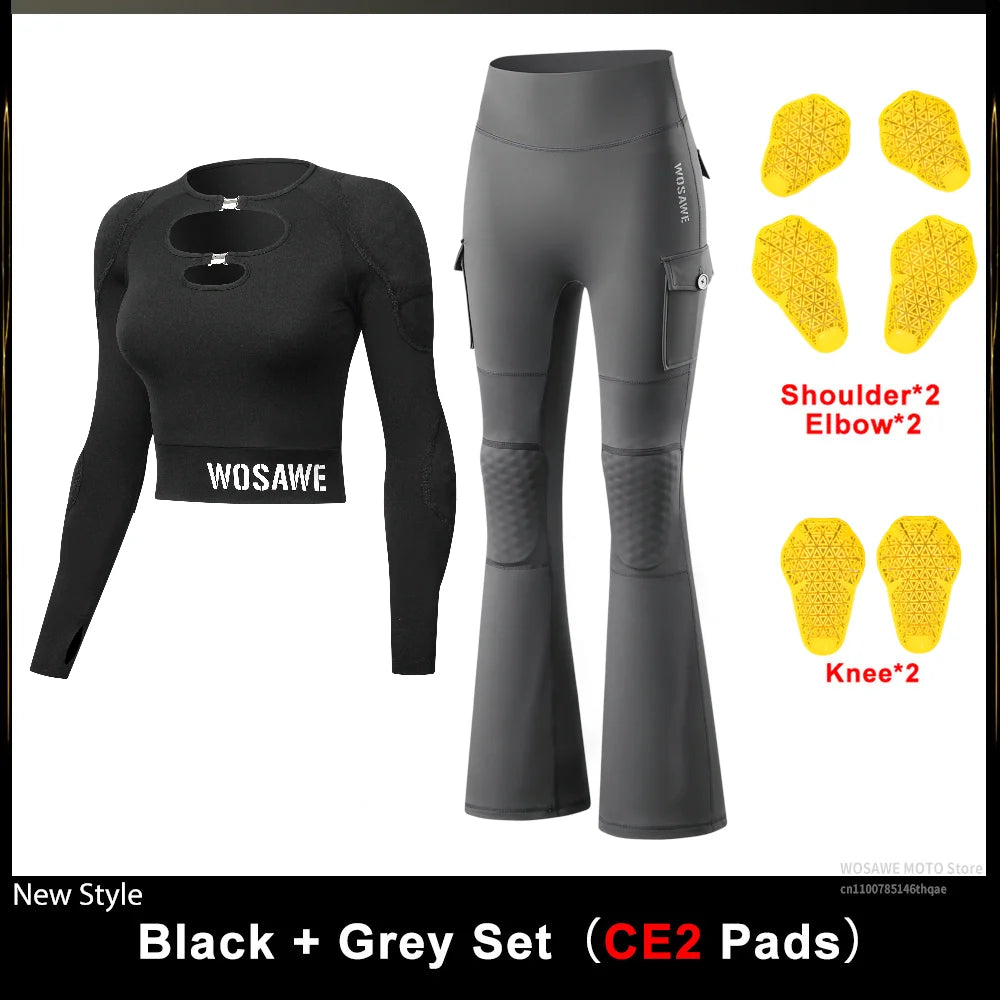 WOSAWE Dames Motorjas & Flared Pants Set met CE Protectie